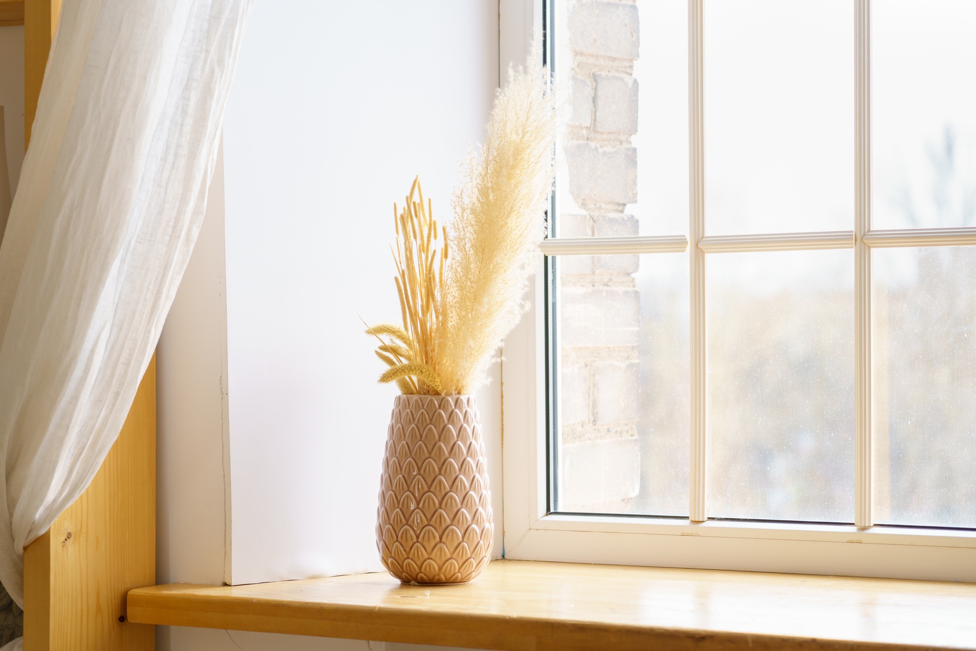 Home interior with flower on window